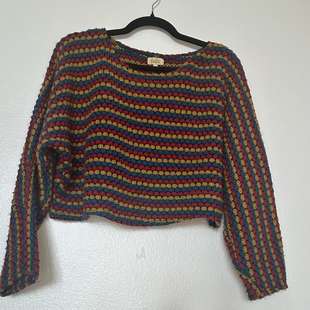 PIKO 1988 Cropped Knit Sweater Small Multicolor Striped Textured Boho Indie